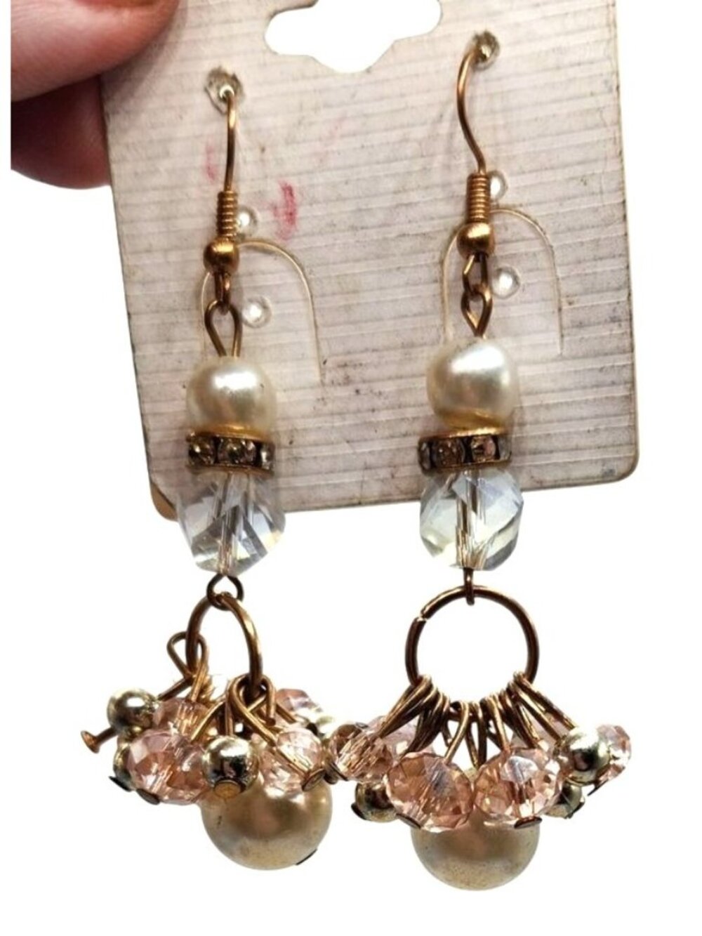 Gold-Tone Pearl & Crystal Beaded Dangle Earrings With Pink Accents